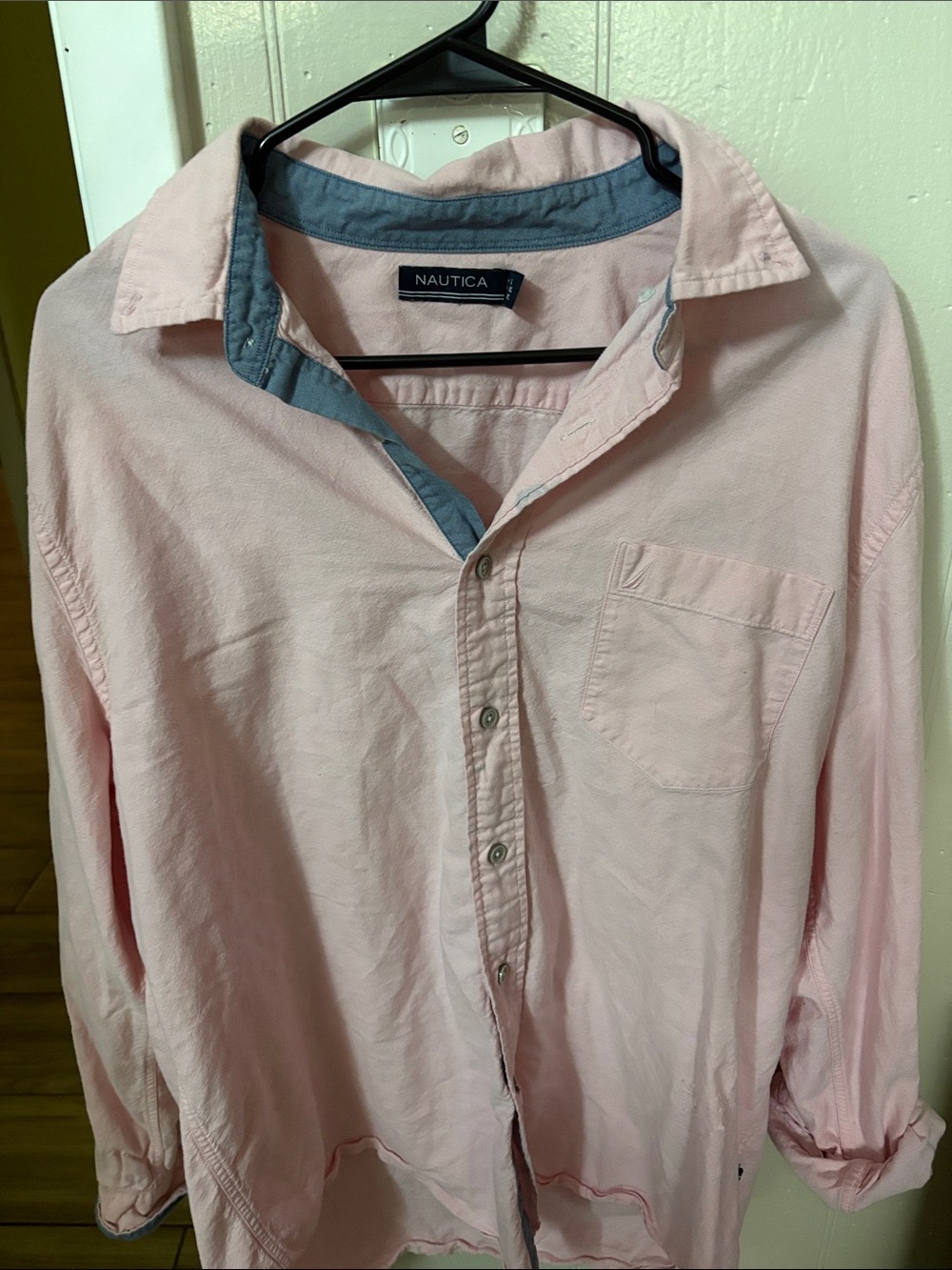 Nautica Men's Pale Pink Button-Down Shirt with Contrast Collar